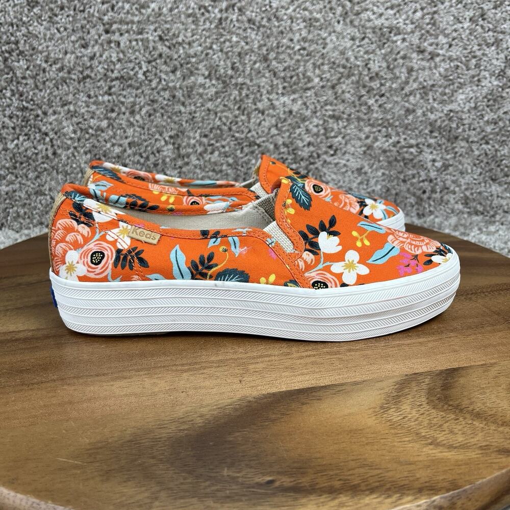 Keds X Rifle Paper Co Womens Size 6.5 Triple Decker Slip On Shoes Orange Floral